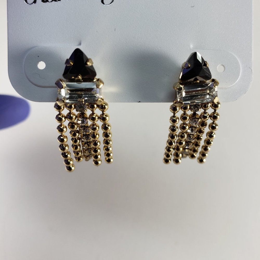 Charming Charlie Polished Gold-tone and Crystal Beaded Fringe Teardrop Earrings - Picture 8 of 9